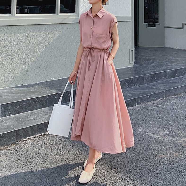 ワンピース 上着 人気 おすすめ おしゃれ お洒落 激安 安い プチプラ ブラウス シャツ 肩出し ノースリーブ オープンカラー 開襟 ふんわり Aライン 無地 リボン 可愛い かわいい l