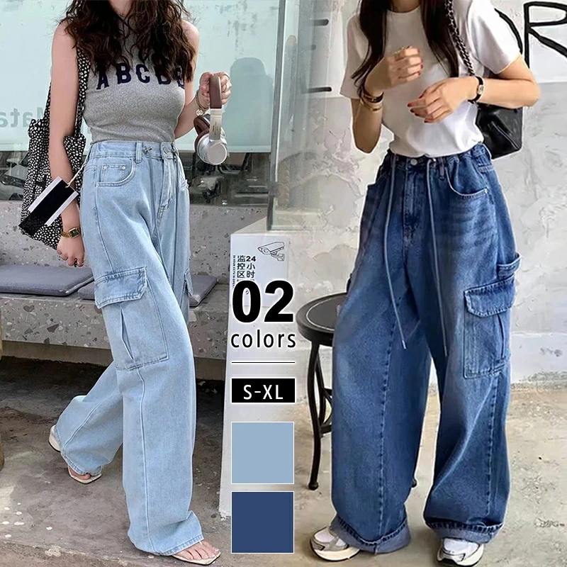 デニムパンツ デニムカーゴパンツ レディース ワイド ゆったり デニム カーゴ パンツ カーゴパンツ オシャレ ワイドデニム 大きいサイズ ワイドパンツ ドローコード ジーンズ ストレ