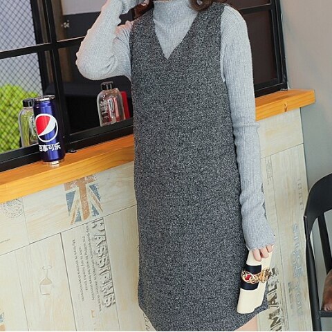 4色 レトロ風 ワンピース ノースリーブ 秋冬 カジュアル Aライン ジャンパースカート ミニ丈 ショート丈 膝上 深 Vネック 襟なし Aライン ポケット ハイウエスト 黒 ブラック 灰色 グレー