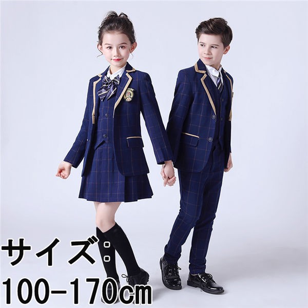4点セット 卒業式 スーツ 入学式 スーツ 女の子 男の子 制服 紺 スーツ ジュニアスーツ 100