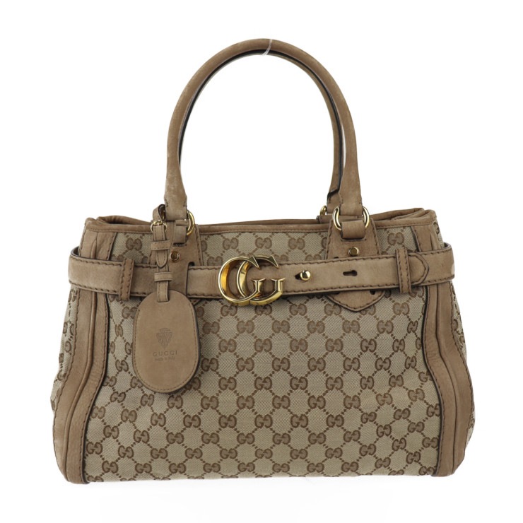 美品 GUCCI グッチ ハンドバッグ 247183 ランニング トートバッグ GGキャンバス キャンバス スエード ベージュ系 ゴールド金具 本物保証 中古 36,790円