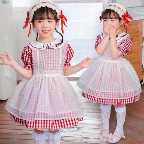 メイド服 キッズ コスプレ メイド ワンピース 衣装 子供用 女の子 仮装 ロリータ セット コスチューム フリル クリスマス 余興 イベント 110 120 130 140 アイドル キャラク