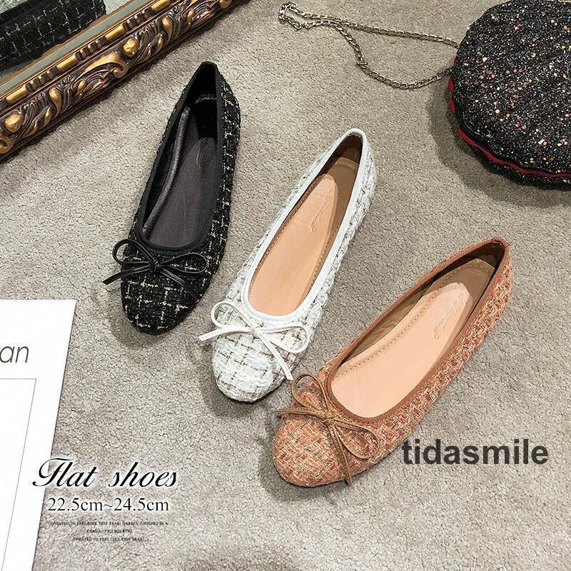 パンプス レディース フラット ローヒール フラットパンプス リボン ラウンドトゥ ぺたんこ 履きやすい 疲れにくい 歩きやすい 痛くない 大人かわいい おしゃれ