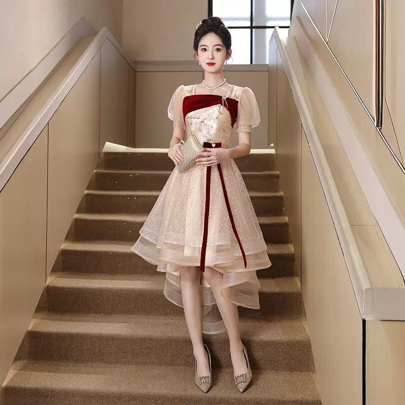 【2枚購入で 3oo円OFF】シャンパンカラードレス2025ドレスブライドエンゲージメント2025秋と冬のドレス女性