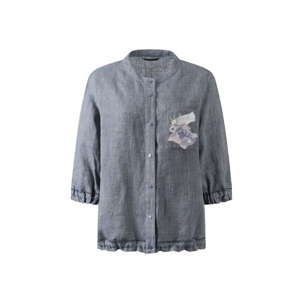 [シャトラン] ブルーチャイナネック 3/4 ブラウスジャケット HCBMJK204