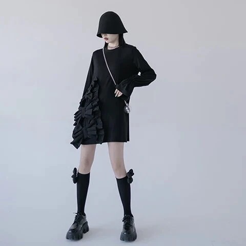 個性 不規則 デザイン トリプルビッグリボン ミニワンピース 個性ワンピース