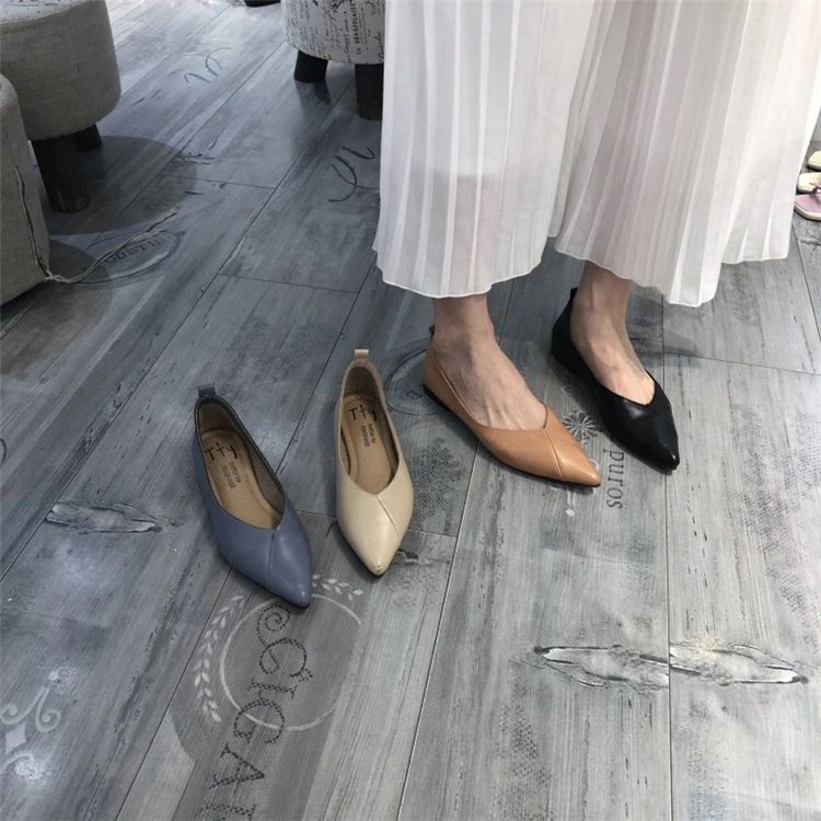 通勤する 新作 とがった頭 浅い口 柔らかい底 V口 平底 シングルシューズ 気質 大人気