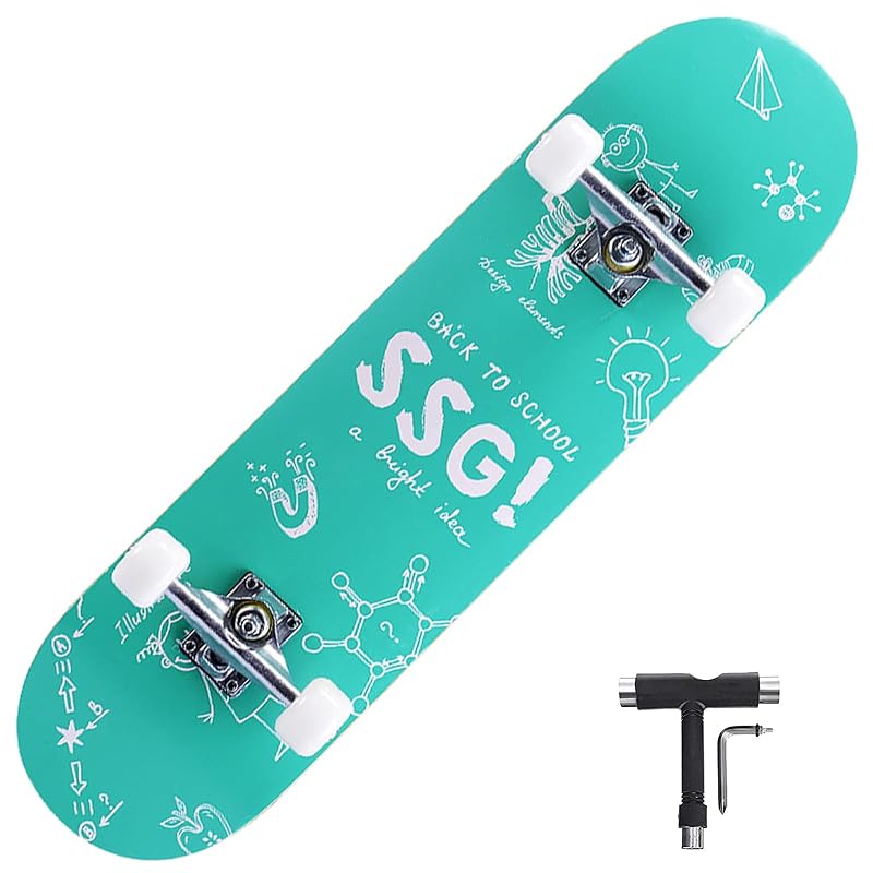 Yioufanスケートボード 8層のカナダのカエデ材31x8インチ 子供/大人用 プロ/初心者用 高精度四輪集中力や平衡感覚育成 スケボ (緑)