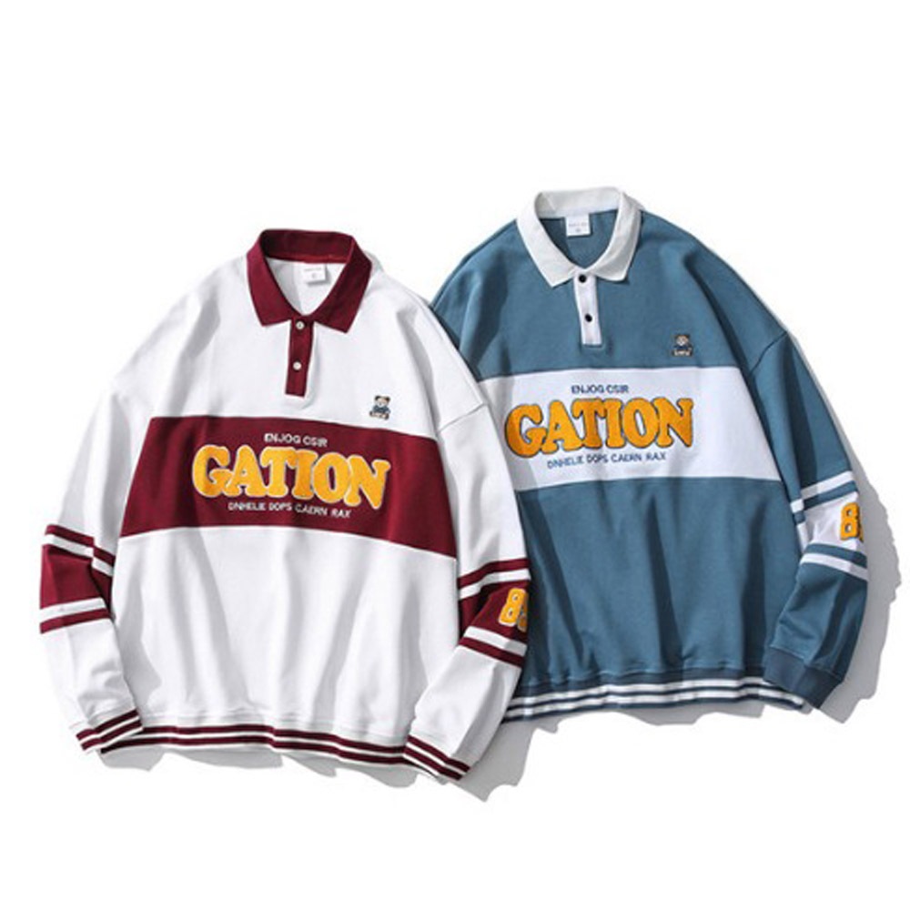 アメリカンアンティーク風 切り替えポロシャツ カップル ペアルック ポロシャツ 韓国ライク