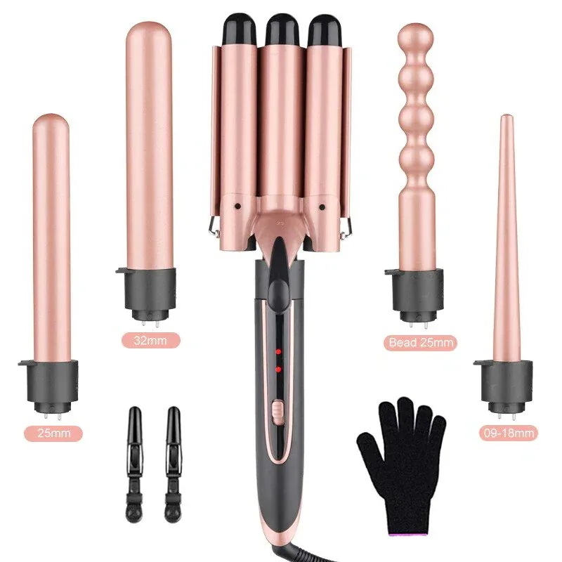 カールアイロン ヘア 5 in 旅行 ストレートアイロン 交換可能なヘアワンド 新品両用ヘアアイロン 携帯便利 1多機能ledカーラー