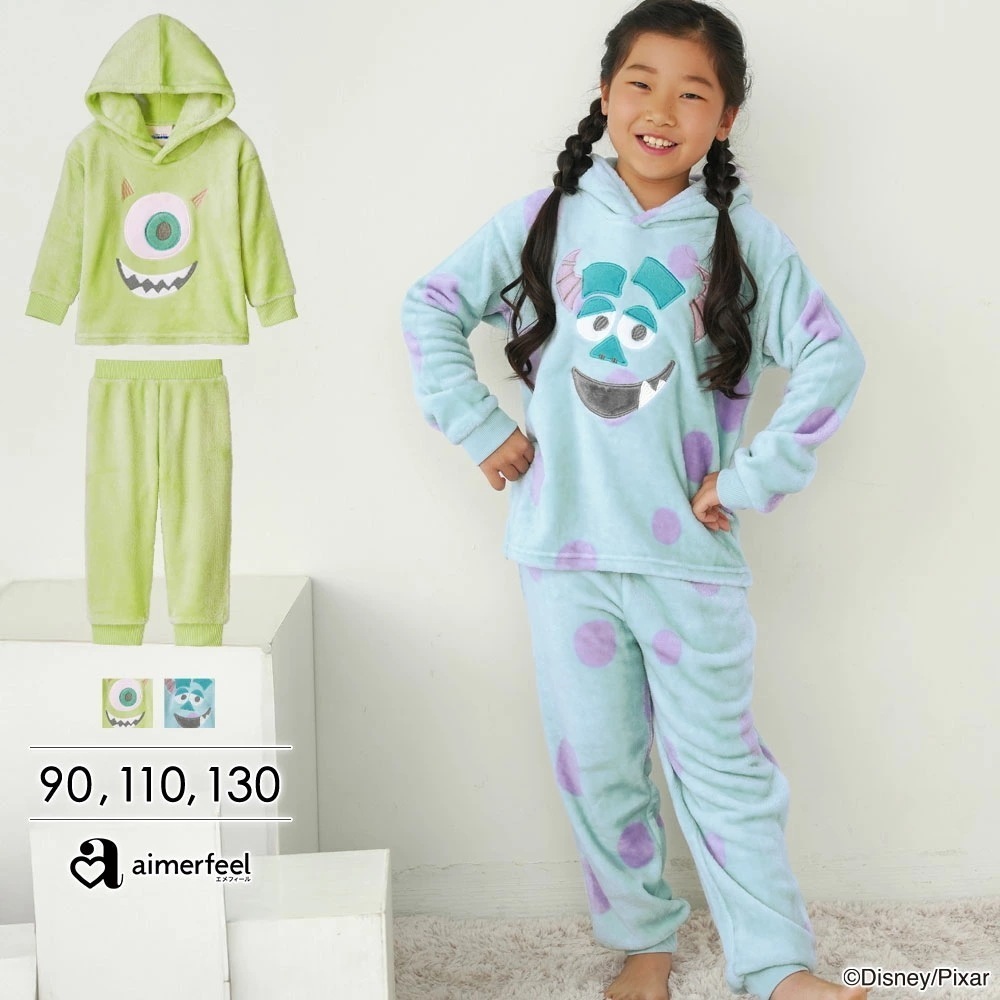 【セール！クーポン配布中】子供用 モンスターズインク / フリース 長袖 キッズ 上下セット(Monsters, Inc.)(ルームウェア セット 冬 男の子 女の子 キッズ 子供 ロングパン