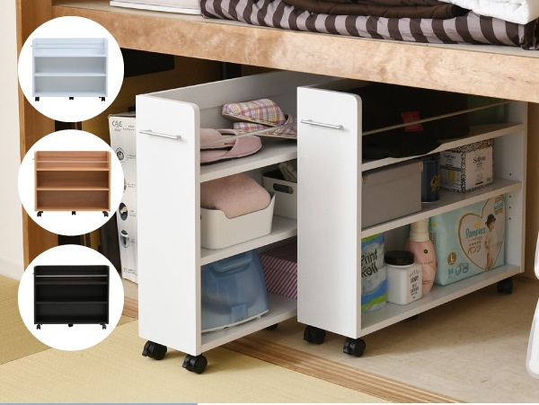 クローゼット 押し入れ アイデア 収納 棚 ワゴン キャスター ラック 本棚 2個 奥行80