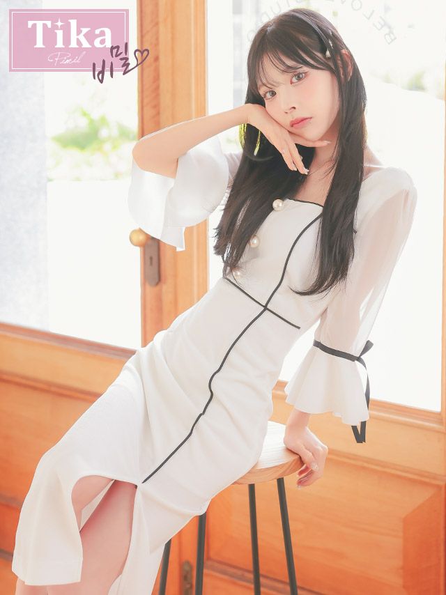 韓国 ドレス キャバ ワンピース セクシー 大人 キャバドレスミニ タイトリボン モノトーンミニ ミディアムドレス ホワイト ブラック L 大きいサイズ キャバ嬢 キャバクラ スナック ミニ ドレス