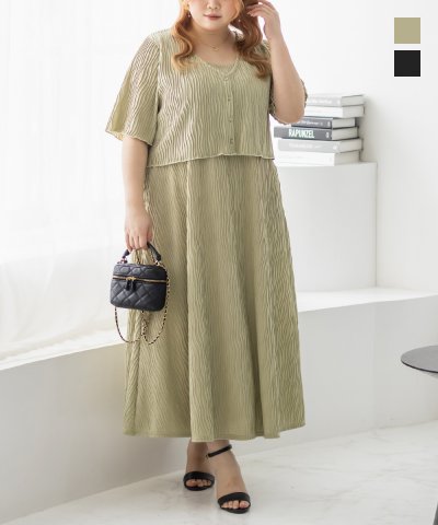 大きいサイズ レディース LL 3L 4L XL XXL XXXL CLETTEオリジナルウェーブカットソーセットワンピース