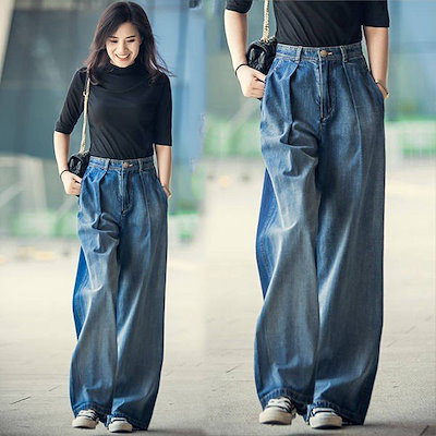 ワイドパンツ レディース 春 夏 ワイドデニム デニ...のサムネイル