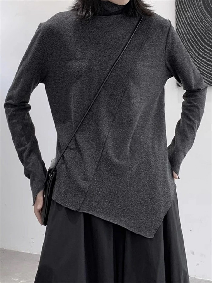 【急速出荷】トレーナー レディース 春秋 スウェット プルオーバー 長袖 無地 不規則 トップス ハイネック カジュアル 韓国ファッション ビッグシルエット ゆったり お洒落 重ね着 体型カバー 個性