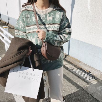 ノルディック柄 ルーズ ニット セーター 韓国 カジュアルリブ 長袖 その他アニマル柄 ミディアム オーバーサイズ カジュアルスタイル レディース かわいい 大人可愛い きれいめ シンプル カジュアル