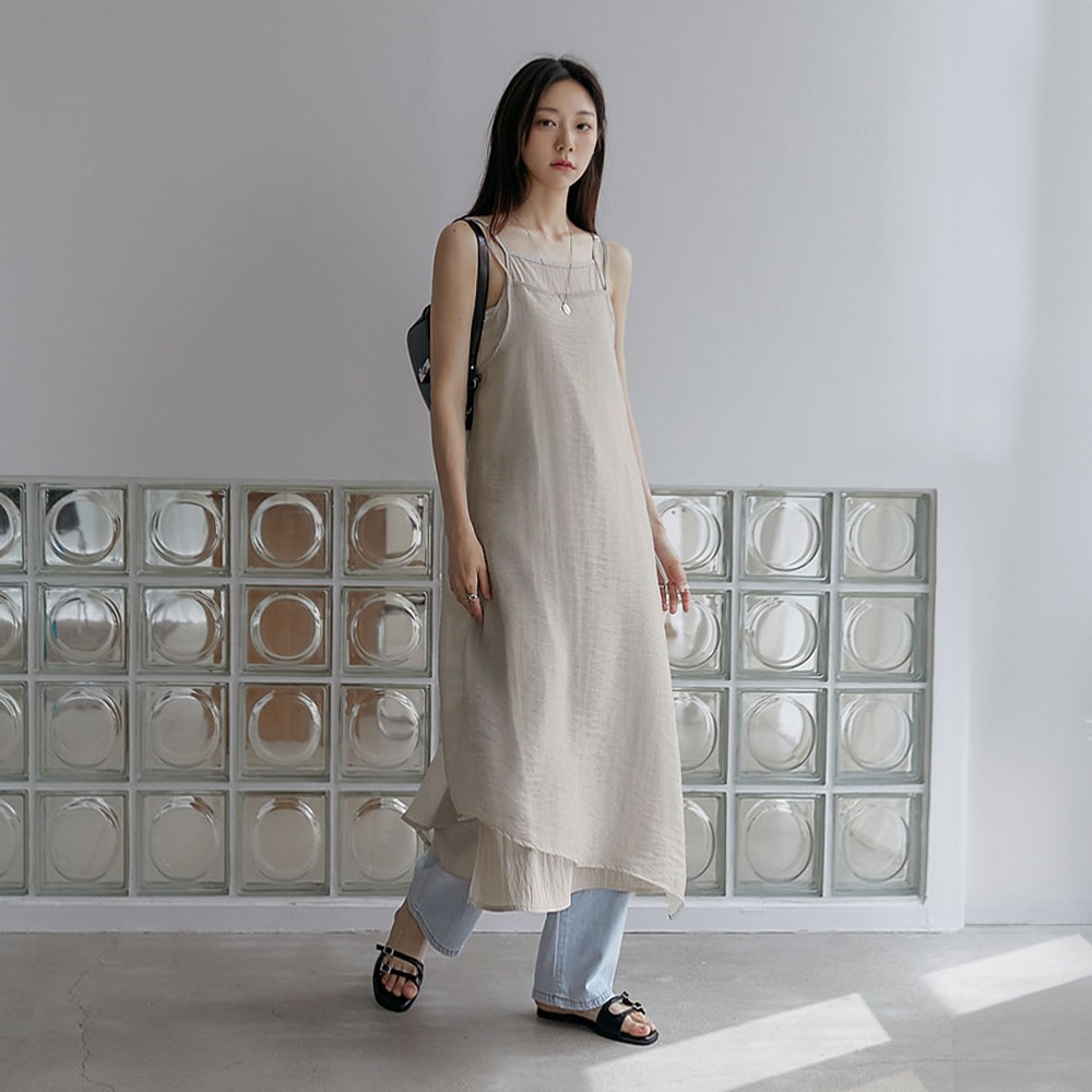 キエンシフォンレイヤードスリーブレスロングワンピース