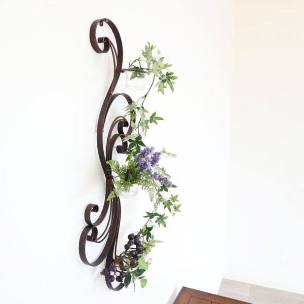 一輪挿し 壁掛けフラワーベース 花瓶 アート アンティーク ウォールデコレーション アイアン ボタニカル
