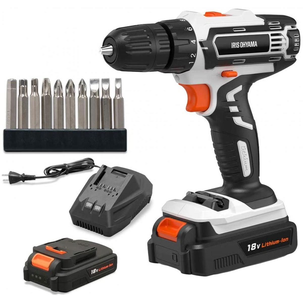 電動ドライバー ドリルドライバー コードレス 充電式 18Ｖ 2000mAh 充電器ビット10種付属 JCD25 ホワイト 【共通バッテリーシリーズ】