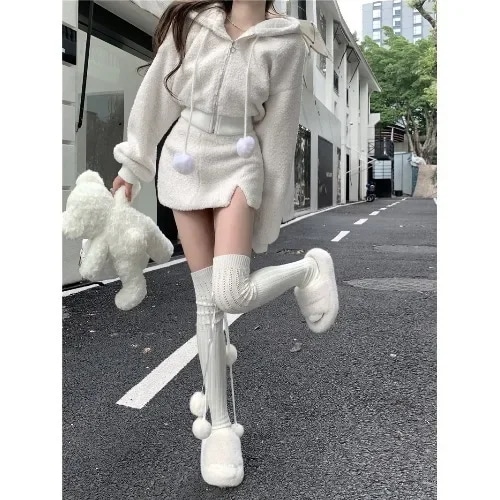 女性用ラムウールカーディガンセット,ミニドレスとミニスカート,ファッショナブルでカジュアルな服,ジャケット,ジャケット,2ピース,秋冬 - 200000345