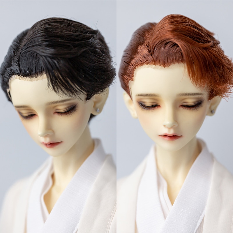 BJD 1/3 ドールウィッグ 手入れ ショート サイドパート 富士額 黒 赤ブラウン ミルク糸 SD/小顔SDサイズ球体関節人形用ウィッグ