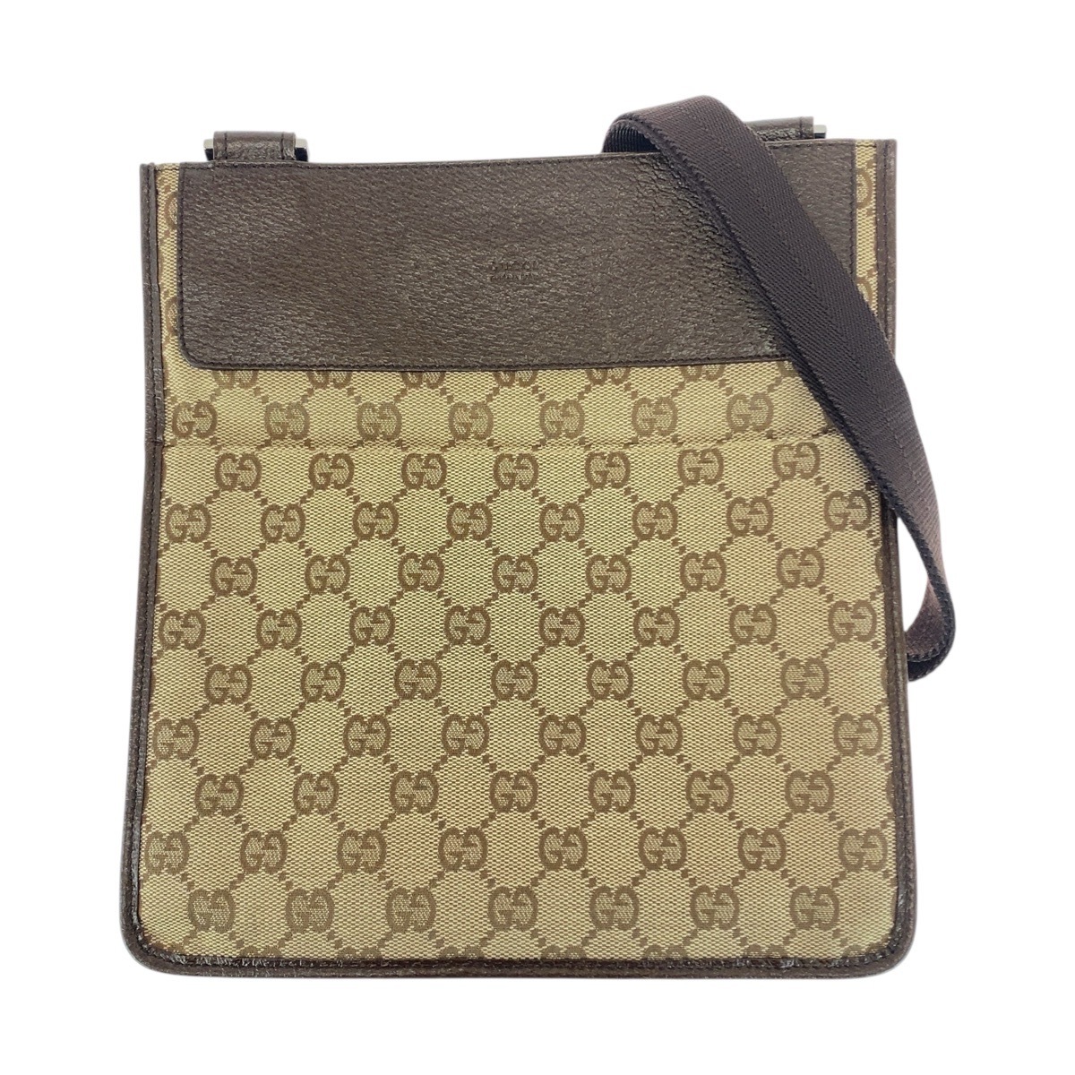 美品 ブラウン ベージュ シルバー金具 GGキャンバス/レザー 27639 ショルダーバッグ ポシェット レディース 505809