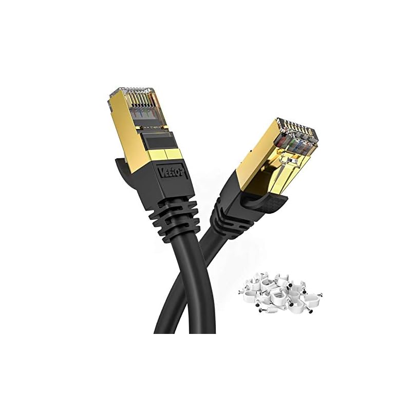 10m Veetop CAT8 LANケーブル カテゴリ-8 超高速 防水 難燃 耐磨 耐候性 金ツメ RJ45コネクタ ギガビット 40Gbps 2000MHz 26awg 爪折れ防止 二重シールド