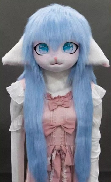 着ぐるみヘッド 猫 垂れ耳 空色 全頭ヘッド ケモノ マスク