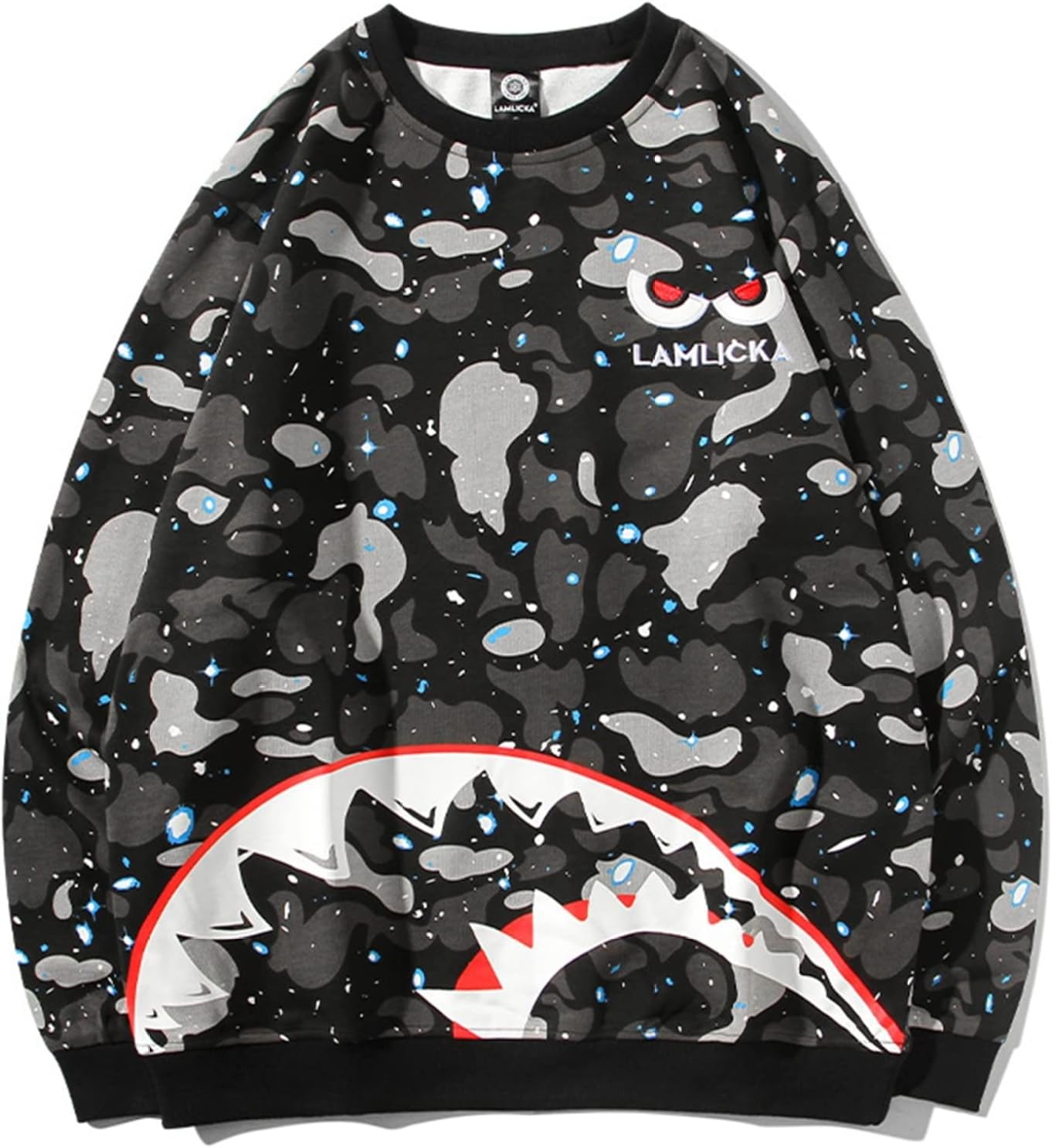 プルオーバー インナー 男性 長袖シャツ パーカー サメ柄 カモフラ 個性的 柔らかい ビッグシルエット ストレッチ ラウンドネック 保温 吸汗 丈長め カジュアル 肌触りがいい トップス 体型パカー