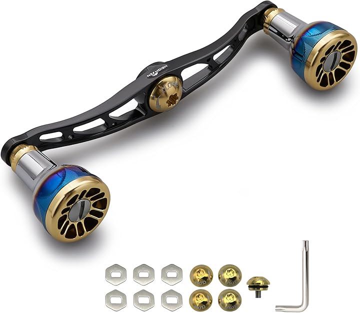 V2.0 105/115mm ベイト リール ハンドル 航空アルミ製 シマノ ダイワ アブガルシア 通用 Engn series(ブラック＆ゴールド, V2.0 - 115mm)