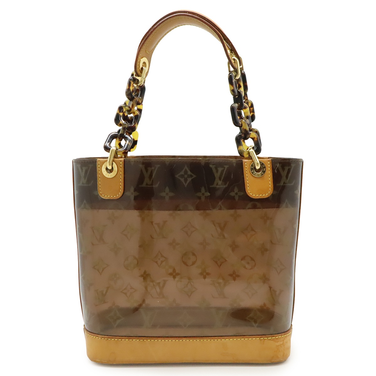 モノグラムビニール カバ アンブルPM トートバッグ ショルダー プラスチックチェーン ブラウン ポーチ欠品 M9250