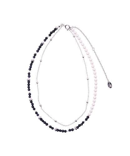 NFF two line gemstone pearl necklace black ツーラインジェムストーンパールネックレス ブラック 韓国