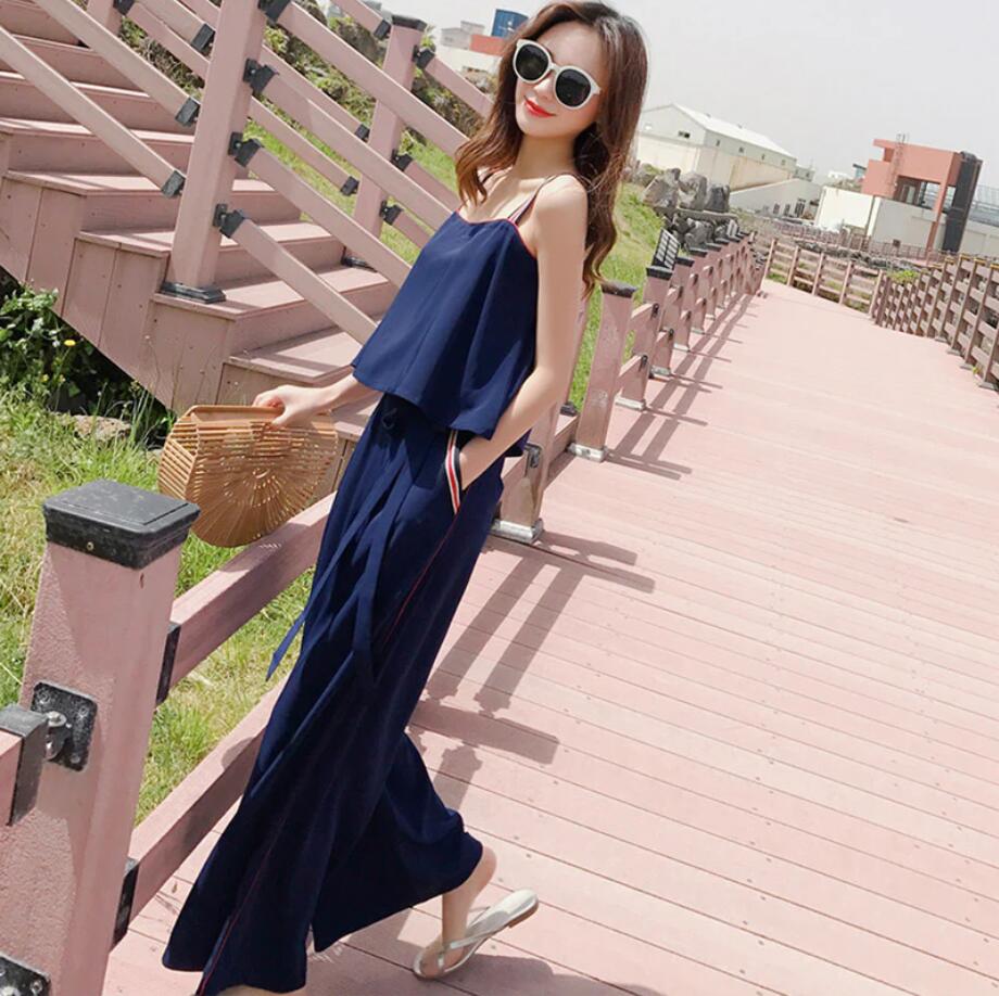 マルチストライプストラップキャミソール×サイドラインワイドパンツ 上下セット