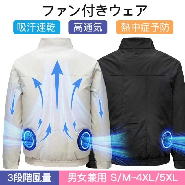 作業服 日焼け対策 大風量 ダブルファン付きウェア 空調服 長袖 通気快適 熱中症予防 3段階風量 男女兼用 静音 水洗いOK 省エネ 工場 屋外作業 農業 釣り アウトドア ライブ レディース メン