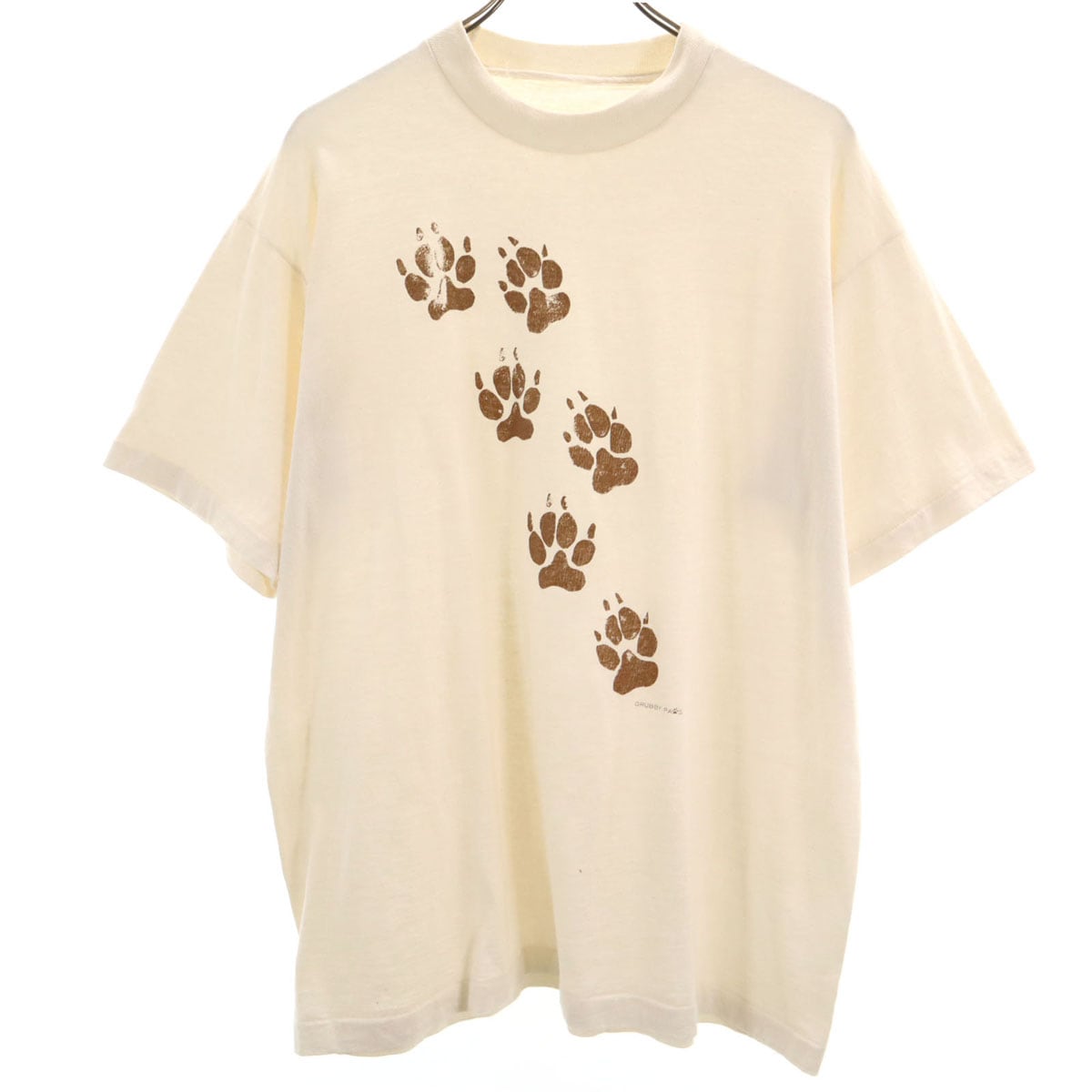 OLD オールド 90s 足跡プリント 半袖 Tシャツ クリーム シングルステッチ メンズ 古着
