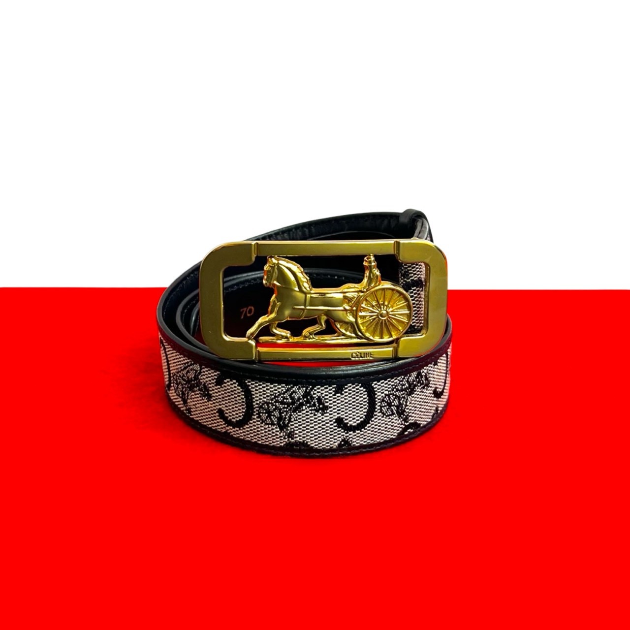 ヴィンテージ 馬車金具ベルト レザー キャンバス ネイビー 54714