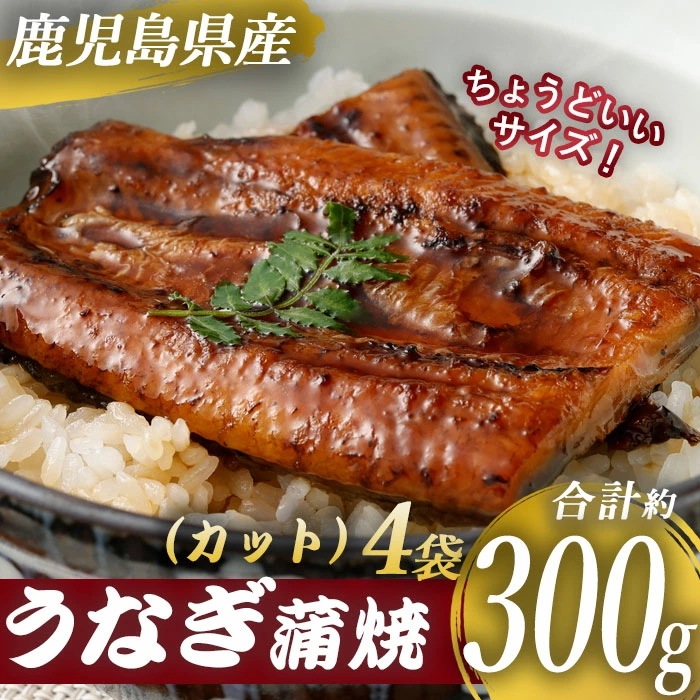 国産 鹿児島県産 うなぎ蒲焼カット 約300ｇ（約75g4袋） 約半身 ハーフカット 薩摩川内うなぎ 蒲焼 うなぎ蒲焼 冷凍 鹿児島 国産 鰻 ウナギ ギフト プレゼント 御歳暮 お歳暮 お中元 薩