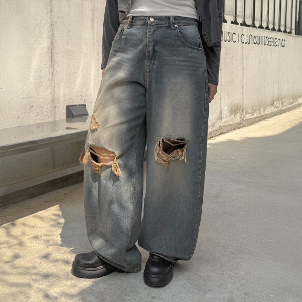 【イヴェレット・バイ・ジェイスタイル】イーブレットネフューレリーフワイドロングデニムパンツ JSTYLE