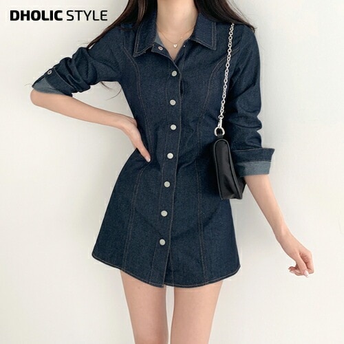 [メガ割りSALE]ステッチラインミニデニムシャツワンピース・p497102