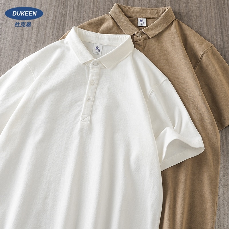 アメリカン 320g ヘビーウェイト ピュアコットン Polo シャツ 半袖 メンズ 夏 トレンド ゆったり カジュアル ラペル Tシャツ 男性用