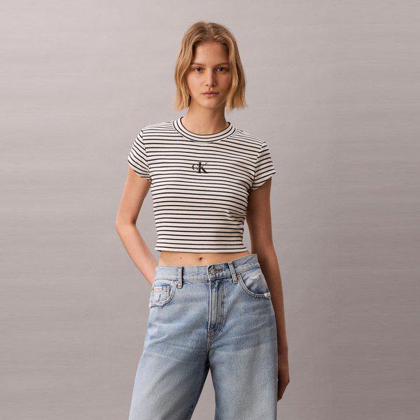 女性ストライプモノロゴベイビーリップティー(47F833G)