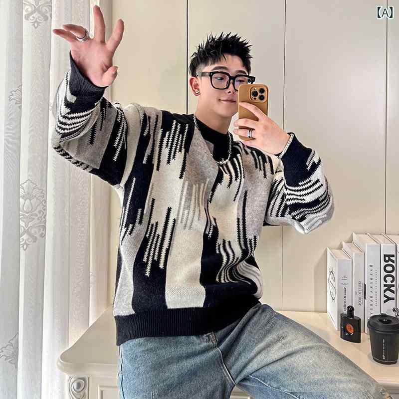 メンズ トップス カジュアル ファッション おしゃれ ラウンドネック セーター 対照 カラー ニット ボトム シャツ 秋冬 トレンディ カジュアル 長袖 セーター 5,745円