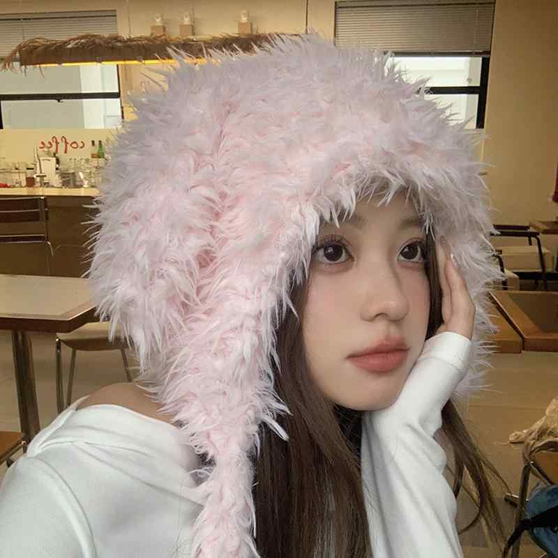 フードウォーマー レディース 冬 雷峰 帽子 防寒 厚手 毛長 ウール ニット アウトドア サイクリング かわいい うさぎの耳 ピンク 4,680円