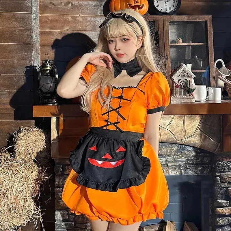 【急速出荷!】パンプキンメイド ハロウィン 今年 短纳期 お祭り コスプレ 撮影 ワンピース