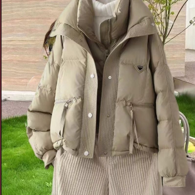 ファッション的な洋気の短いダウンジャケット女性2023新型冬の起爆金の小柄な立襟がゆるい痩せたパン服