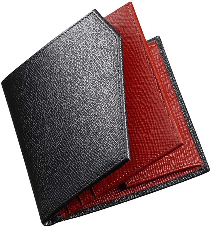 二つ折り財布 小銭入れ メンズ 人気 本革 キャッシュレス化対応 小さい ワインレッド PS( 02.ワインレッド)