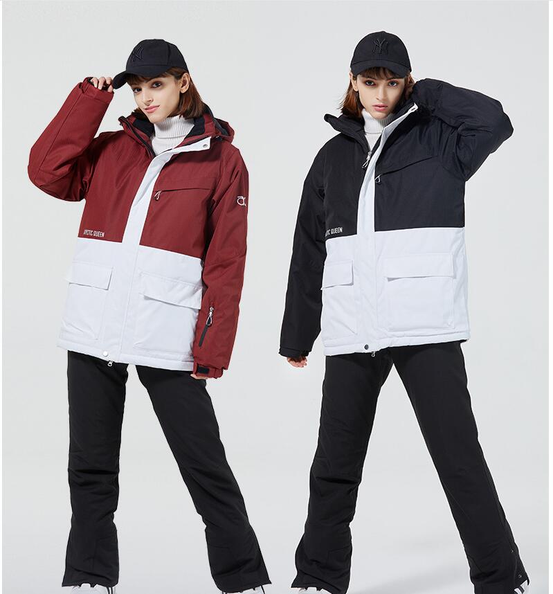 スキースーツカップル上下セット スノーボードウェア 男女通用 加厚 防水２点セット