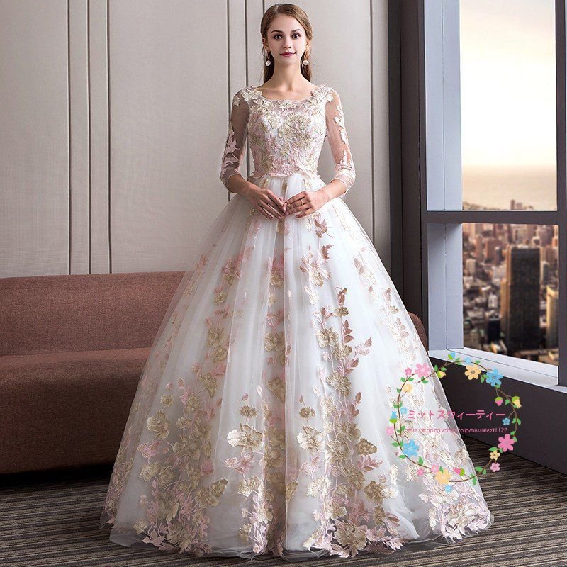 マタニティ ウェディングドレス エンパイア 長袖 花嫁 安い 白 結婚式 ロングドレス 披露宴 二次