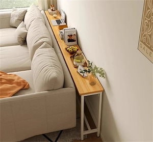 早い者勝ち サイドテーブル 壁際 長尺棚 テーブル台 寝室側スリットキャビネット ベッドヘッド収納 簡易机 大人気 ソファサイドテーブル 玄関幅狭棚 ミニ ソファー後置棚
